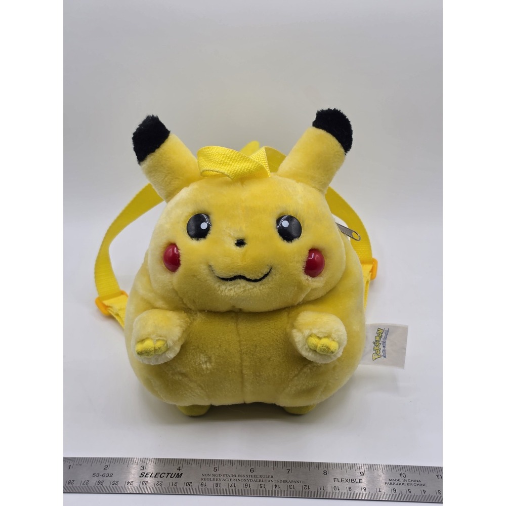 Vintage 90s Pokemon Official Nintendo Fat Pikachu Plush Mini Backpack Pyramid 8"